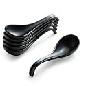 Gomakren Asian Soup Spoons, Ramen Spoons Set of 6 with Long Handle, Black