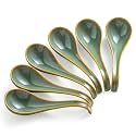 Gomakren Asian Soup Spoons Set of 6, 6.5in Ceramic Ramen Spoons, Blue-Green