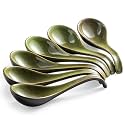 Gomakren Ceramic Asian Soup Spoons Set of 6, 6.5in Ramen Pho Spoons, Green