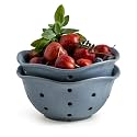 Gomakren Ceramic Berry Basket, 6in Floral Fruit Bowl with Holes, Slate Blue