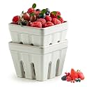 Gomakren Ceramic Berry Basket Set of 2, Square Fruit Bowl Containers, White