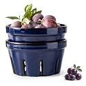 Gomakren Ceramic Berry Basket Set of 2, Fruit Bowl with Holes, Cobalt Blue