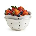 Gomakren Ceramic Berry Basket Set of 2, Floral Fruit Bowl with Holes, White