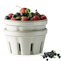 Gomakren Ceramic Berry Basket Set of 2, Fruit Bowl Colanders 5.8 Inch White