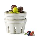 Gomakren Ceramic Berry Bowl Set of 2, Small Fruit Basket Colanders, White