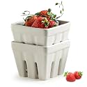 Gomakren Ceramic Berry Bowl Set of 2 Square Strawberry Basket, Cream White