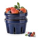 Gomakren Ceramic Berry Bowls with Holes Set of 2 for Fridge, Cobalt Blue
