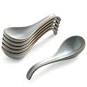 Gomakren Ceramic Chinese Soup Spoon Set of 6, Ramen Spoons 6.5in, Gray