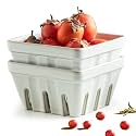 Gomakren Fruit Basket, Ceramic Berry Washing Bowl Set of 2, 5.7 Inch, White