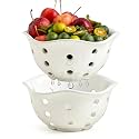 Gomakren Fruit Basket Set of 2, Berry Bowls with Holes Ceramic, Cream White