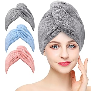 microfiber hair towel wrap super absorbent twist turban for women fast drying hair caps with buttons for drying curly long amp thick hair anti friz