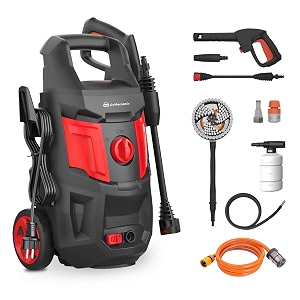 gomechanic high pressure car washer pump 2200 watts motor 200 bars pressure 75lmin flow rate 5m outlet hose upright design with wheels for car bike home cleaning with rotating brush