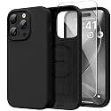 GONEZ Magnetic for iPhone 14 Pro Case, [Compatible with MagSafe] Anti-Scratch Microfiber Lining &amp; Screen Protector, Shockproof Slim Phone Silicone Cover 6.1 inch, Black