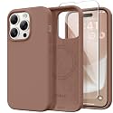 GONEZ Magnetic for iPhone 14 Pro Case, [Compatible with MagSafe] Anti-Scratch Microfiber Lining &amp; Screen Protector, Shockproof Slim Phone Silicone Cover 6.1 inch, Brown