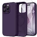 GONEZ Magnetic for iPhone 14 Pro Case, [Compatible with MagSafe] Anti-Scratch Microfiber Lining &amp; Screen Protector, Shockproof Slim Phone Silicone Cover 6.1 inch, Deep Purple