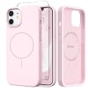 GONEZ Magnetic for iPhone 12/12 Pro Case, Silicone Cover Chalk Pink