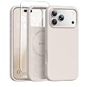 GONEZ Magnetic for iPhone 17 Pro Case, Compatible with MagSafe, [Screen Protector + Camera Lens Protector], Liquid Silicone Anti-Scratch Shockproof Protective Phone Case 6.3 inch, Stone