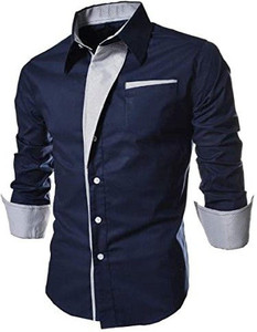 Gonsgadapp Men Solid Casual Blue Shirt