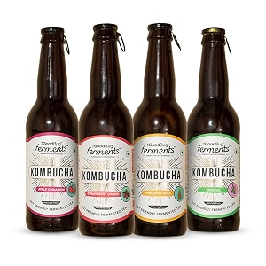 the good bug kombucha  assorted pack  1 bn cfu live cultures  gut friendly  gluten-free  immunity booster  antioxidant amp hydration  pack of 4  300 ml