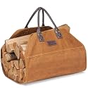 GOOD GAIN Firewood Carrier With Handle,36x18.5in Canvs Log Carrier,Khaki