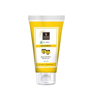 good vibes spf 50 pa  uva amp uvb protection broad spectrum gel creme sunscreen - 50 g - lightweight amp non-greasy formula - paraben amp cruelty free