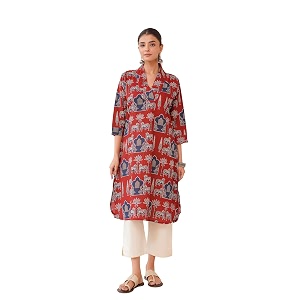 GOODHAND Women Cotton Block Printed Kurta Straight