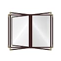 Goodsmart Restaurant Menu Covers – 25 Pack Brown 10-View 8.5" x 11" Cafe Menu Holders, Side-Loading Vinyl Covers with Clear Sleeves, Plastic & Leather-Style Menu Covers with Gold Corners