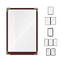 Goodsmart Restaurant Menu Covers – 25 Pack Burgundy 2-View, Top-Loading Menu Holders, Vinyl & Plastic Café Menu Covers, Clear Menu Sleeves, Fits 5.5" x 8.5", Leather-Style Design, Gold Corners