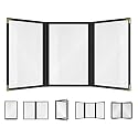 Goodsmart Restaurant Menu Covers – 25 Pack Black 6-View Trifold 5.5" x 8.5", Side-Loading Vinyl & Plastic Menu Holders, Clear Menu Sleeves, Leather-Style Café Covers with Gold Corners