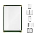Goodsmart Restaurant Menu Covers – 25 Pack Green 2-View, Top-Loading Menu Holders, Vinyl &amp; Plastic Café Menu Covers, Clear Menu Sleeves, Fits 5.5" x 8.5", Leather-Style Design, Gold Corners