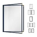 Goodsmart Restaurant Menu Covers - 25 Pack Blue 8.5" x 11", 2-Page/4-View, Side-Loading Vinyl Menu Holders, Clear Sleeves, Double-Stitched Edge, Leather-Style Café Menu Covers with Gold Corners