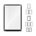 Goodsmart Restaurant Menu Covers – 25 Pack Black 2-View, Top-Loading Menu Holders, Vinyl &amp; Plastic Café Menu Covers, Clear Menu Sleeves, Fits 5.5" x 8.5", Leather-Style Design, Gold Corners