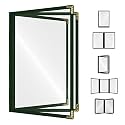 Goodsmart Restaurant Menu Covers – 25 Pack Green 6-View Booklet 5.5" x 8.5", Side-Loading Vinyl &amp; Plastic Menu Holders, Clear Menu Sleeves, Leather-Style Café Covers with Gold Corners