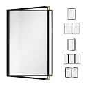 Goodsmart Restaurant Menu Covers – 25 Pack Black 4-View 8.5" x 14", Side-Loading Vinyl &amp; Plastic Menu Holders, Clear Menu Sleeves, Leather-Style Café Covers with Gold Corners