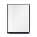 Goodsmart Restaurant Menu Covers – 25 Pack Blue 2-View, Top-Loading Menu Holders, Vinyl &amp; Plastic Café Menu Covers, Clear Menu Sleeves, Fits 8.5" x 11", Leather-Style Design, Gold Corners