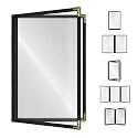Goodsmart Restaurant Menu Covers – 25 Pack Black 4-View, Side-Loading Menu Holders, Vinyl &amp; Plastic Café Menu Covers, Clear Menu Sleeves, Fits 5.5" x 8.5", Leather-Style Design, Gold Corners
