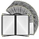 Goodsmart Restaurant Menu Covers – 25 Pack Black 8-View Booklet 8.5" x 14", Side-Loading Vinyl &amp; Plastic Menu Holders, Clear Menu Sleeves, Leather-Style Café Covers with Gold Corners