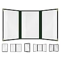 Goodsmart Restaurant Menu Covers – 25 Pack Green 6-View Trifold 5.5" x 8.5", Side-Loading Vinyl & Plastic Menu Holders, Clear Menu Sleeves, Leather-Style Café Covers with Gold Corners