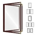 Goodsmart Restaurant Menu Covers – 25 Pack Burgundy 6-View Booklet 8.5" x 14", Side-Loading Vinyl &amp; Plastic Menu Holders, Clear Menu Sleeves, Leather-Style Café Covers with Gold Corners