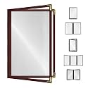 Goodsmart Restaurant Menu Covers – 25 Pack Burgundy 4-View, Side-Loading Menu Holders, Vinyl &amp; Plastic Café Menu Covers, Clear Menu Sleeves, Fits 5.5" x 8.5", Leather-Style Design, Gold Corners