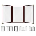 Goodsmart Restaurant Menu Covers – Burgundy, 25 Pack, 6-View Trifold 5.5" x 8.5", Side-Loading Vinyl &amp; Plastic Menu Holders, Clear Menu Sleeves, Leather-Style Café Covers with Gold Corners
