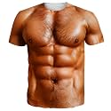 Goodstoworld Unisex 3D Fake Abs T Shirts Shredded Chest Printed Short Sleeve Costume Novelty Tees Shirt