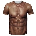 Goodstoworld Unisex 3D Fake Abs T Shirts Shredded Chest Printed Short Sleeve Costume Novelty Tees Shirt