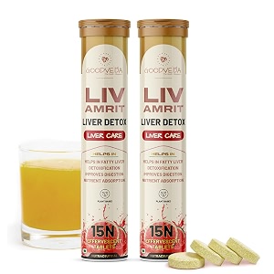 liver detox supplement effervescent tablets with milk thistle silymarin kalmegh dandelion l ornithine turmeric matcha drop dissolve fizz drink for digestion metabolism support 15 tablets pack of 2
