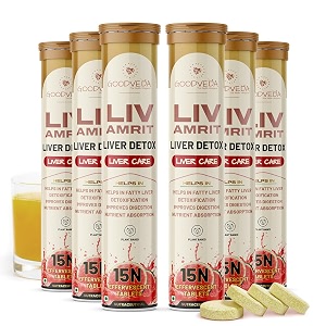 liver detox fizz tablets milk thistle silymarin kalmegh dandelion grape seed l carnitine turmeric acv blend effervescent detox drink for digestion metabolism wellness 15 tablets pack of 6