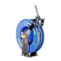 Goodyear Oil Hose Reel Retractable 1/2" Inch x 50' Foot Long Premium Commercial SAE 100R1AT Hose Max 2320 Psi Steel Construction Elite Heavy Duty Industrial Spring Driven Dual Arm and Pedestal
