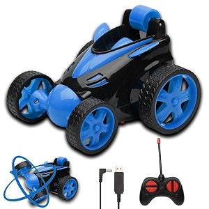 gooyo db2069 360 rotating amp rolling stunt car toy with demo functions  spin stunt flip functions  remote control stunt car toy for kids  blue  in-built battery  gift box packaging