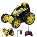 Gooyo Rechargeable Rotating Rolling Small Stunt Racing Car Toy | Radio Remote Control Car Toy for Gifts/Kids/Babies/Boys/Girls | USB Charging Cable &amp; Remote – DB2060, (Yellow Color, Lithium Battery)