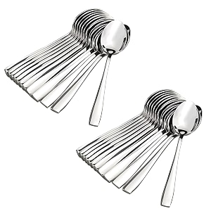 gopi 24 pieces stainless steel spoons set dinner spoon length 16cm food grade silverware for home amp kitchen- mirror polished 24 silver spoons
