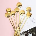 Flower Spoons Gold Stainless Steel Petal Spoon Long Handle Mixing Coffee Teaspoon Ice Cream Dessert Scoop (Golden Spoons-8pcs)